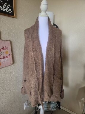 Abercrombie & Fitch Cozy Open-Front Cardigan - Light Brown